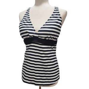 Next by Athena Swimwear Black White Stripe Bathing Suit Tankini Top‎ Size 36 B/C